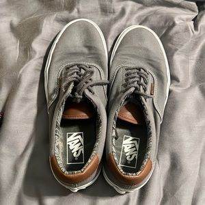 Gray and brown leather vans